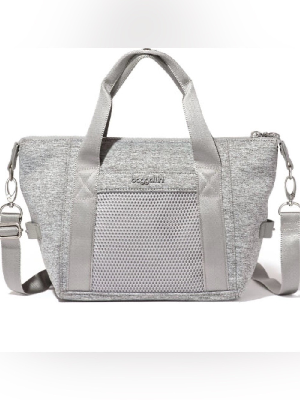 Baggallini All Day Mini Duffel Heather Grey Neoprene Convertible Crossbody Bag